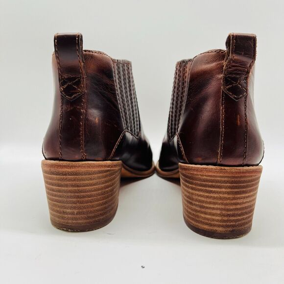 Madewell Boots Womens 8.5 Brown Leather Ankle Western Block Heel Festival Shoes - Picture 8 of 12